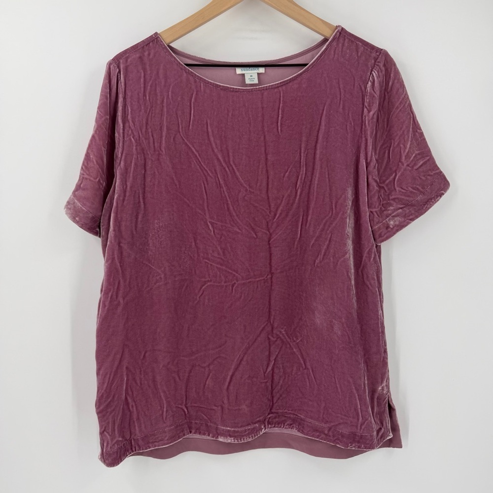 Sundance Mauve Pink Forever Velvet Top Size M Short Sleeve Boho Holiday